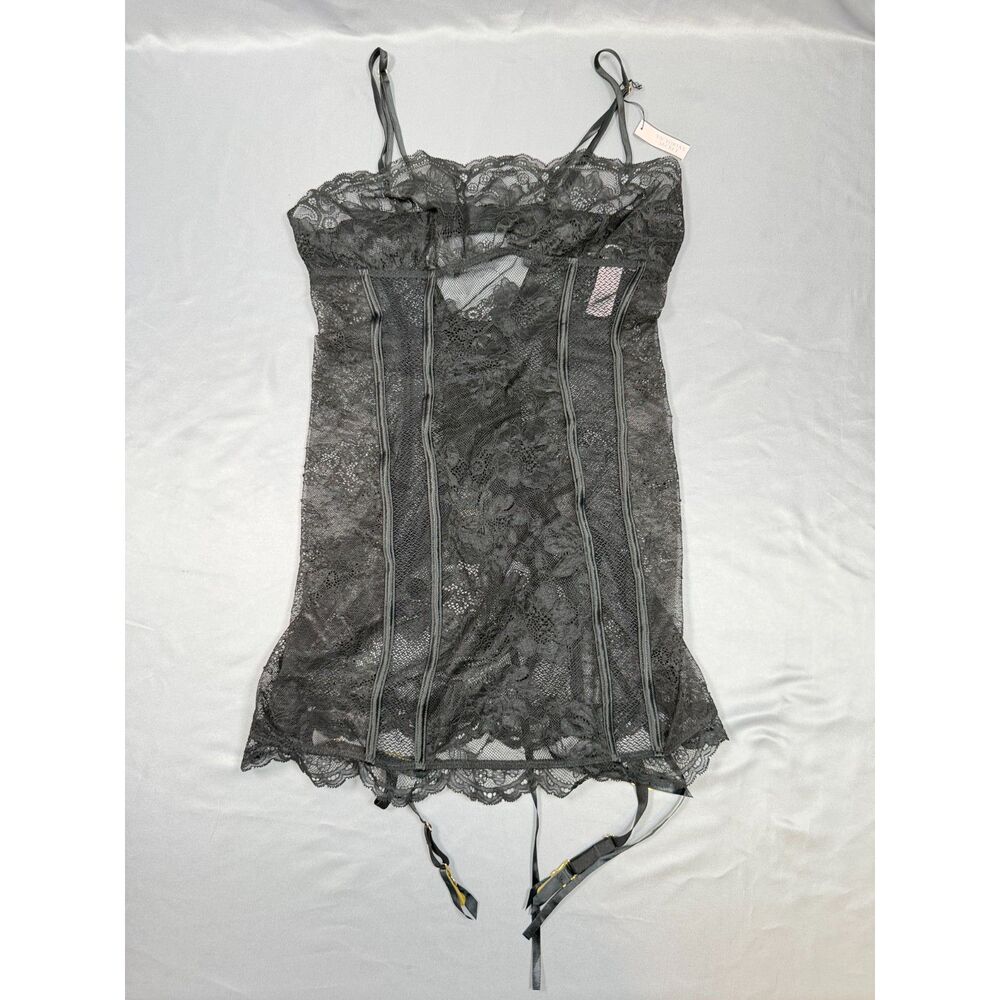 NWT Victorias Secret Black Lace Corset Garter Slip Chemise Bustier Lingerie Sz M
